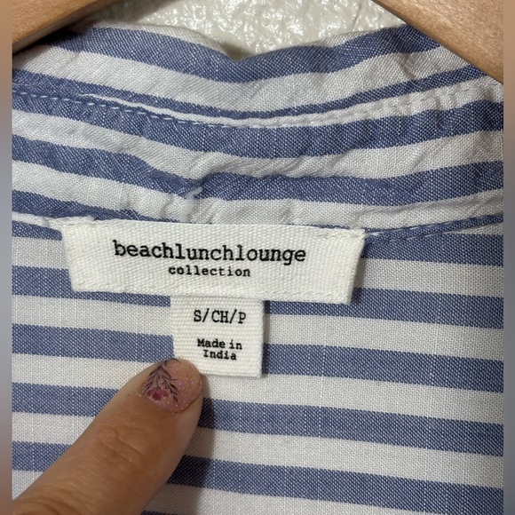 Beachlunchlounge Collection Button Down Collared Striped Short Sleeve Tee Size S - Picture 2 of 5